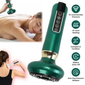 Anti Cellulite Massager Handheld Vacuum Suction Cupping Kit Beauty Tool With 12 Suction Mode 12 Heating 20Mins Auto-Off One-Key Pressure Release For Abdomen Thighs Buttocks Neck GPCT5424