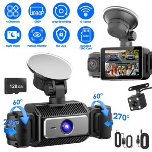 4 Channel Car Dash Cam With 128G MMC Card 1080P Front 720P Left Right 480P Rear G-Sensor Parking Monitor Loop Recording Night Vision Surveillance Car Camera